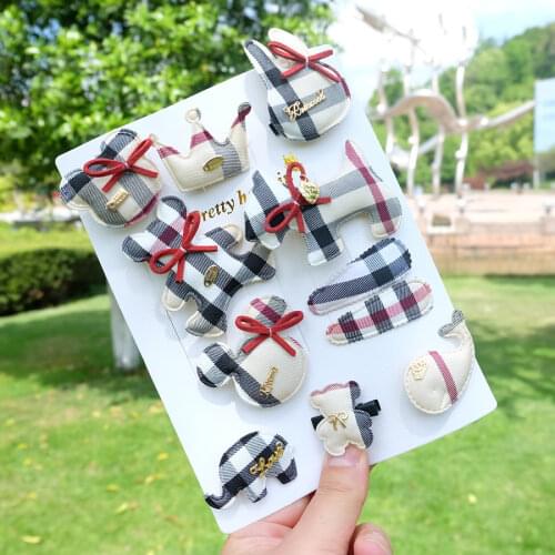 Cartoon Animal Hair Clips Set For Children Plaid Hairpins Kids Red Crown Hair Accessories Baby Girls Bows Barrettes Princess New