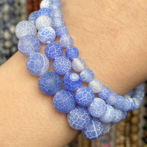 Natural Stone Blue Frost Cracked Agates Onyx Beads Round For Jewelry Making Diy Bracelet Charm Accessories 4-12mm 15