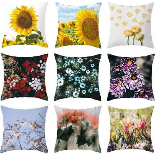 Pillowcase Sunflower Printed Peachskin Sofa Bed Cushion Cover Custom Pillow Decorative Pink Pillow Modern Home Decor 45*45cm/Pc