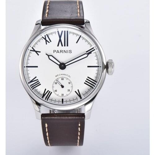 New PARNIS 44mm ST3620 movement Hand-winding Mens Watches pin clasp leather strap