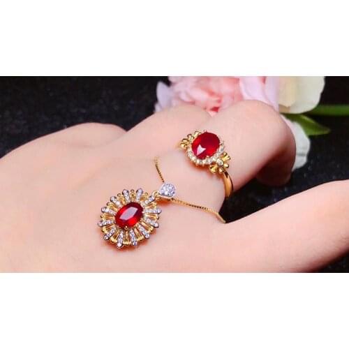 Engagement Best Gift Natural Real Natural Ruby jewelry set Natural Real Ruby925 sterling silver 1pc pendant,1pc ring
