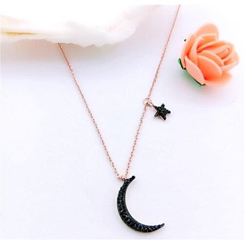 Necklace women Black zircon star moon pendant necklace chain on the neck stainless steel rose gold necklace for women jewelry