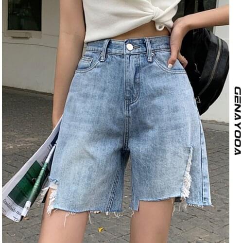 Genayooa Vintage Jean Shorts Women Summer Blue Casual High Waisted Shorts Loose Denim Shorts Korean Style Biker Shorts Female