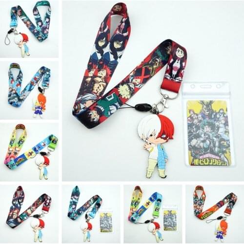 Cute Todoroki Shoto Lanyard for USB ID Card Mobile Phone Straps Webbing Anime My Hero Academia Key Chains Neck Straps Gift