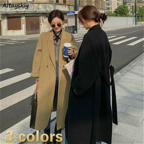 Blends Women Invierno Female Stylish Elegant Oversized Hepburn Vintage Newly Solid BF Coats Wool Slim Temperament Popular Teens
