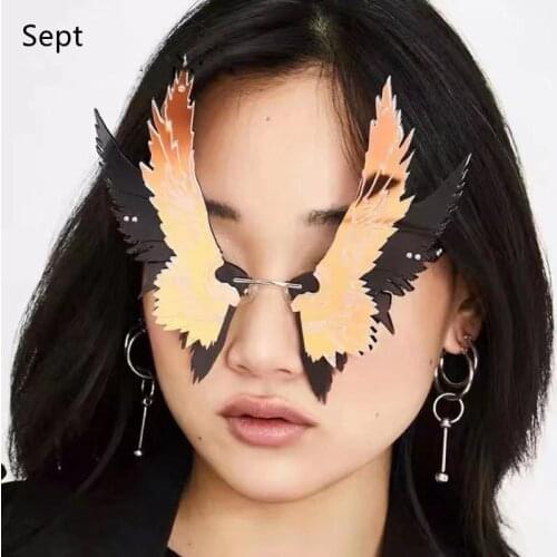 Sept Fashion Oversized personality Wing Shape Sunglasses Women Men Eagle Wing Glasses Vintage Rimless Purple Green Eyewear