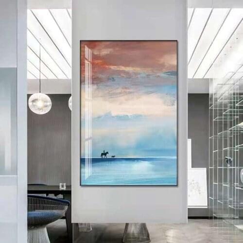 Modern Minimalist Hand-Painted Oil Painting Abstract Landscape Nordic Porch Decorative Painting Vertical Mural