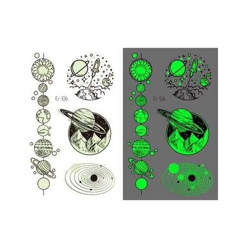 Luminous Tattoo Sticker Moon Star Planet Mountain Rocket Waterproof Temporary Flash Tatoo Fake Tatto for Kids Women Men