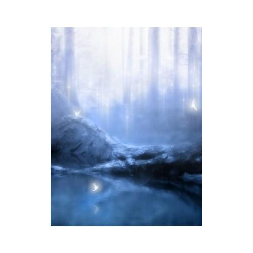 TR Fairy Tale Bokeh Tree Blue Scenic Vinyl Backdrop Baby Fantasy Forest Wood Digital Printed Photo Background for Studio 5x7ft