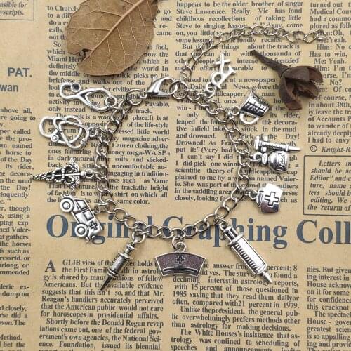 Unique Handmade Medical Supplies Series Nurse Cap Needle Syringe Stethoscope Style Chain Bracelet Birthday Gift CW033-036