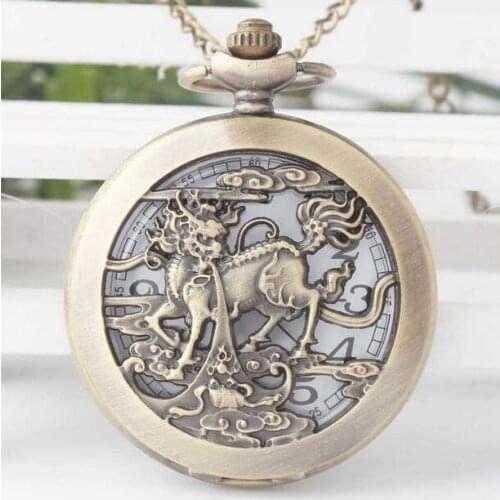 Vintage Bronze antiques Fashion quartz kirin Hollow out steampunk Good quality mens and woman pocket watches