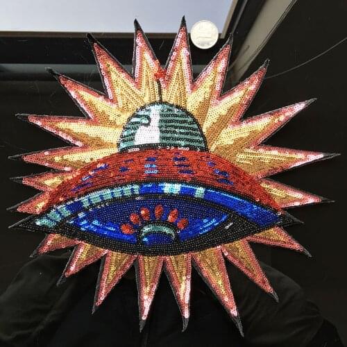 Universe Clothing Planet Patches Flying Saucer Iron on Embroidery Sequins Patch Applique for Clothing Badge Bag Hat DIY Apparel
