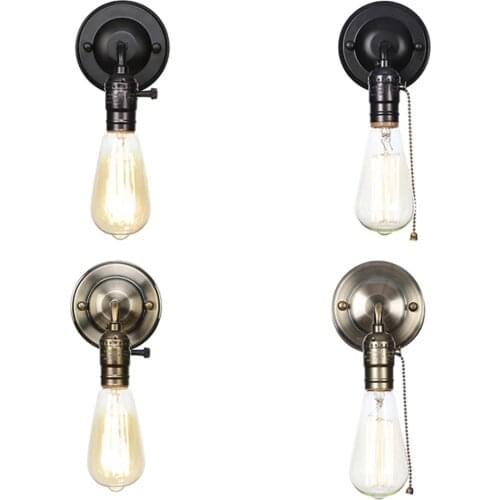 Pull Chain Switch Scones led Wall Lights Chrome Loft Style Retro Vintage Iron Bedroom Wall Lamp Bedside Lampen Stair Wandlamp