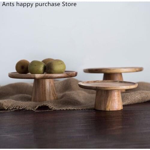 Japan Style High Stand Wooden Cake Plate Creative Food Serving Trays Multi-Use Eco Naural Wood Desserts/Fruits Tray Home Decor
