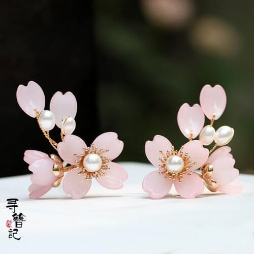 Pair vintage handmade Court lady small flower jade Hair clip sticks bun accessories up do Headwear for kimono hanfu COSPLAY XZ