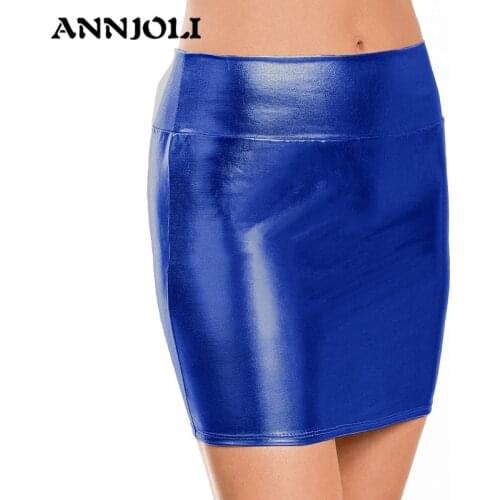 ANNJOLI Women 10 Color PU Leather High Waist Bodycon Short Skirt Sexy Mini Skirt Ladies Party Nightclub Reflective Tight