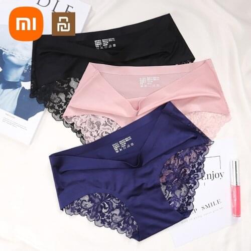 Xiaomi Youpin 3pcs Sexy Bud Silk Ladies' Panties Middle-Waist Underwear Traceless Ice Silk Comfortable and Breathable Panties