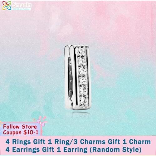 Smuxin 925 Sterling Silver Silver Timeless Sparkle Clip Charm fit Original Pandora Reflexion Bracelet Women Jewelry Girl Gift