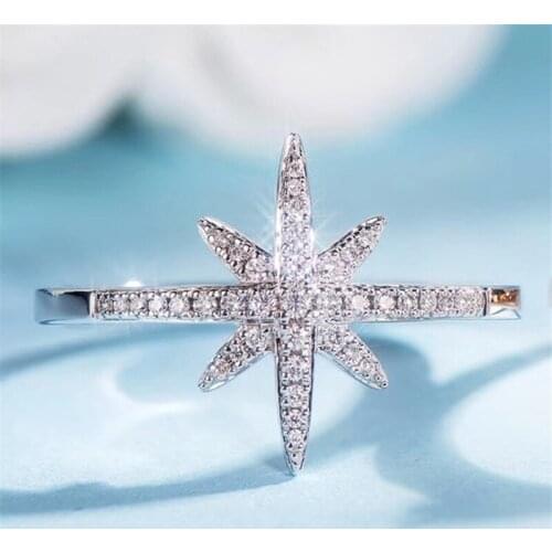 Fine Star ring 925 Sterling silver AAAAA cz Stone Engagement Wedding Rings for women Bridal Fine Party Jewelry