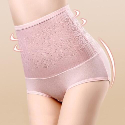 Women High Waist Rose Jacquard Tummy Control Lift Hip Cotton Underwear Panties Breathable Seamless Slimming Body Shaper