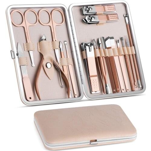 18pc/box Manicure Set Pedicure Kit Nail Clippers Professional Grooming Kit Nail Tools 18 In 1 with Travel Case Upgraded Version