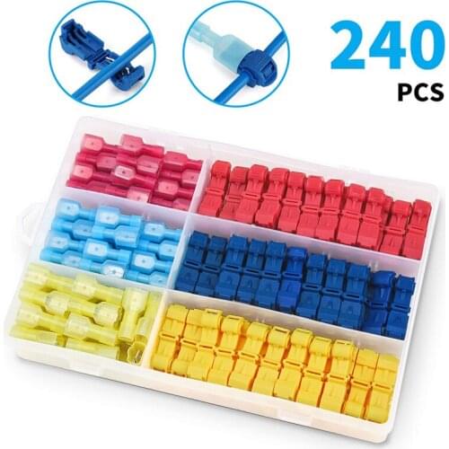 240Pcs T-Tap Wire Connectors Splice Wire Terminals T-Tap Self-Stripping with Nylon Fully Insulated Male Quick Disconnects Kit