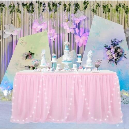 3 Layer LED Table Tutu Skirt for Wedding Home Hotel Table Decoration Tablecloth Solid Color Table Tulle Skirt Party Decorations
