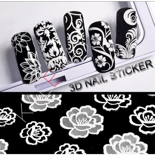 3D White Lace Hollow Flowers Manicure Design Nail Art Stickers Decals Self Adhesive Nail Art Manicure Nails Sticker Decoration