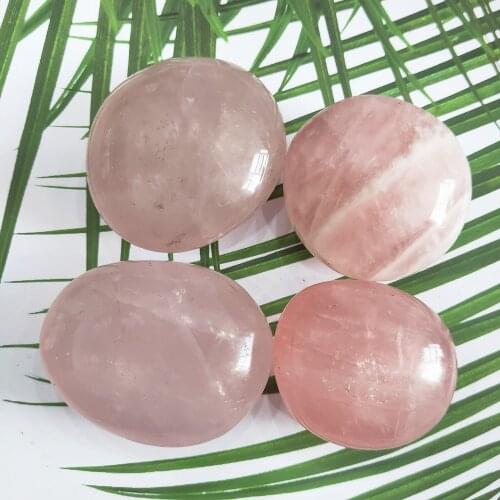 4pcs Natural Rose Crystal palm stone Pink Quartz Worry Stone Anxiety Stress Relieve Shaped Stone Reiki Healing