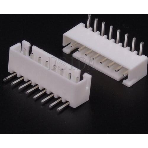 50PCS XH2.54 Pitch 8 Pin 8P 2.54MM Connector 90 degrees Bend Curved Needle Seat Socket 8Pin Plastic Shell With Needle For PCB