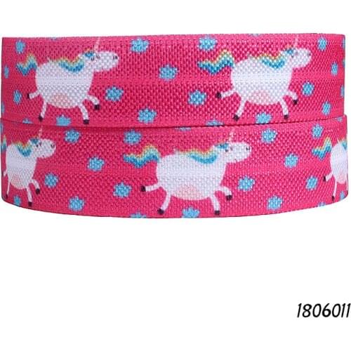 50 yards/lot) Free shipping rainbow gradient unicorn horns printed fold over elastic