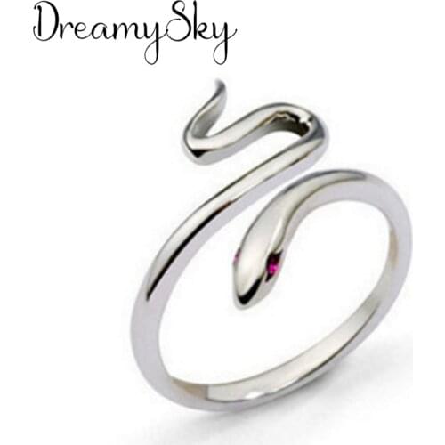 Bohemian Vintage Punk Silver Color Red Eyes Snake Rings For Women Wedding Statement Finger Crystal Ring