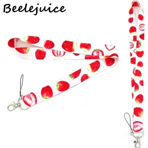 24pcs Strawberry fruits pink kids Neck Strap Lanyard keychain Mobile Phone Strap ID Badge Holder Rope Key Chain Keyrings cosplay