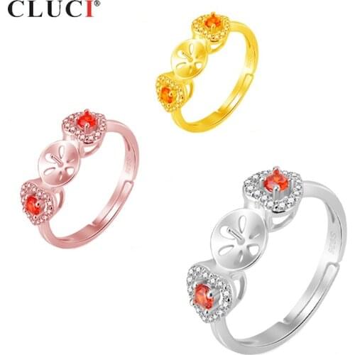 CLUCI Double Heart Ring 925 Sterling Silver Red Zircons Jewelry Accessories For Women Party Engagement Wedding Jewelry SR2153SB