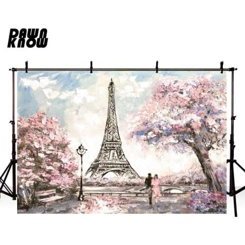 DAWNKNOW Painting Eiffel Tower Photography Background Drawing Flower Wedding Photo Studio Children Photographic Backdrop lv1547