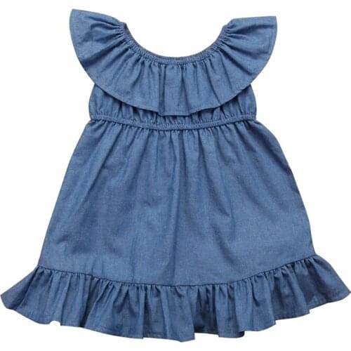 New Style Girls Denim A-line Dress Kids Baby Girls Princess Dress Pageant Party Holiday Denim Clothes