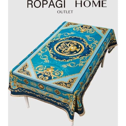 European Home Baroque Style Table Cloth European Luxury Blue Mist Glitter Gold Tablecloth For Party Wedding Brithday Banquet
