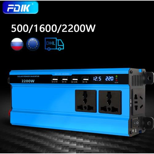 FDIK Power Inverter 500w 1600W 2200W DC 12V To AC 220V for Car Truck RV Boat Camping With Over-Voltage Protection Car Converter