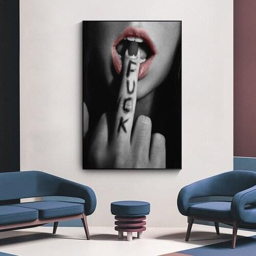 Finger With Sexy Lips Canvas Painting Posters And Prints Black And Withe Wall Art Pictures Home Decoration Room Decor Cuadros