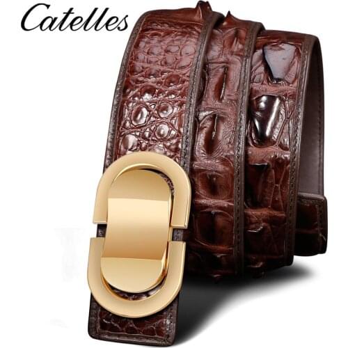 Mens Crocodile Leather Belt Hot Designer Belts Men Luxury Strap Fashion Vintage Smooth Buckle Belt
