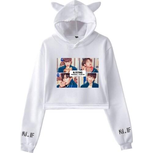 N.Flying 2D Printing Hoodies Sweatshirts harajuku Cat ears hoodies neck Sweats Short Women Clothing
