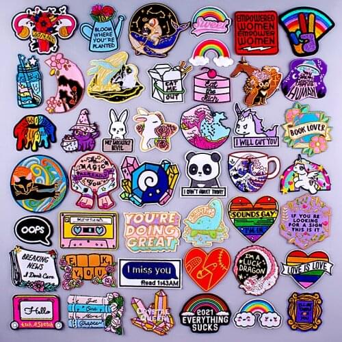 Diy Embroidered Patches For Clothing Letters/Heart Stripes Iron On Patches Cartoon Anime Embroidered Patches For Clothing Sewing