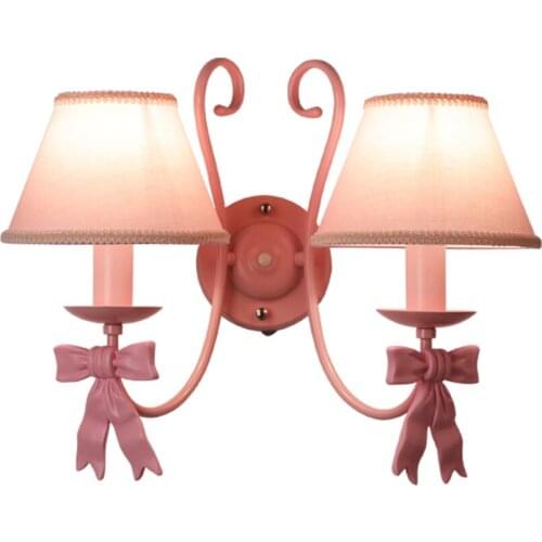 European style pink bow wall lamps princess room girl childrens room bedroom decorated warm bedside wall sconces Korean lights