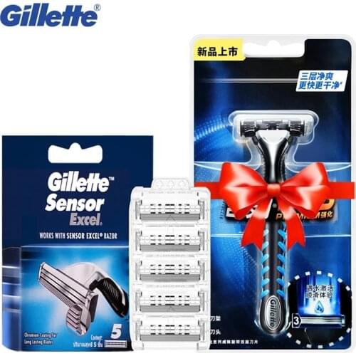 New Gillette Sensor Excel Shaving Razor Blades For Men Beard Shaver Blade Sharp Replacement Head With Vector3 Safety Razor Gift
