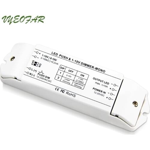 New Led Power Driver 12V 24V Input 0-10V Output 10A*1CH Fluorescent Lamps Dimmer LED Bulb Push Dim PWM Led Dimming Driver