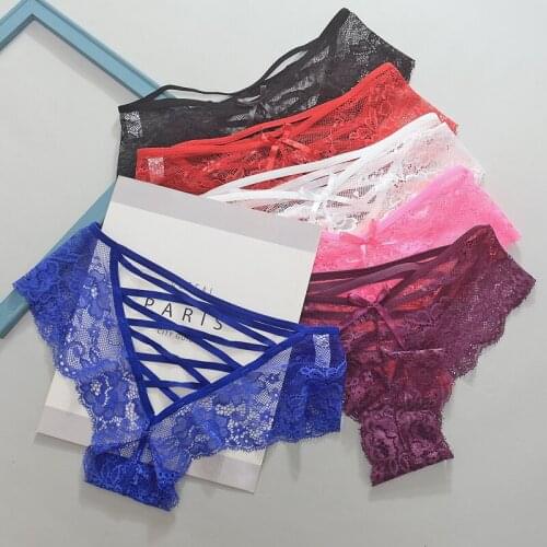 New Style Lace Mid Waist Underwear Strapping Women Sexy Lingerie Temptation Little Bow Panties Hollowed Out Womens Briefs