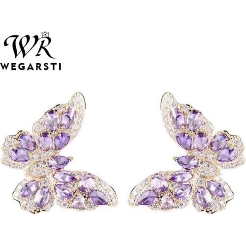 WEGARASTI Silver 925 Jewelry Earrings Woman Butterfly Stud Earring 925 Sterling Silver Earrings Wedding Earring Wholesale