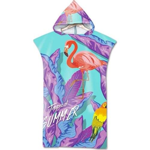 Flamingo Parrot Printed Hooded Bath Towel Microfiber for Man Woman Poncho Adults Wearable Swim Beach Towel Bathrobe strandlaken