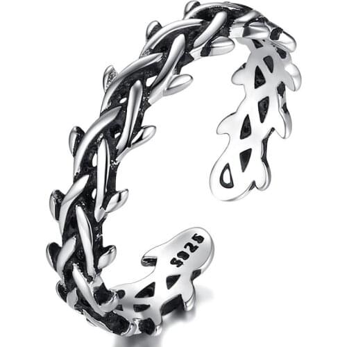 Weave Geometric Vintage Punk Adjustable Thai Silver Color Ring For Women Mens Korean Trendy Simple Tibetan Jewelry Gifts S-R2218