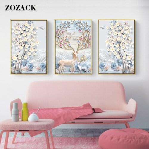 Fortune Tree Elk Patterns Counted printed on fabric DIY 11CT Chinese Cross Stitch Kits Embroidery Needlework Sets Home Decor